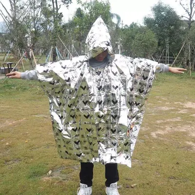 OEM Thermal Insulation Emergency Waterproof Rescue Blanket PE Aluminium Foil Poncho Outdoor Survival Raincoat